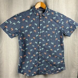 Free Planet Blue Gray Cotton Stretch Hawaiian Top L Men Short Sleeve Pride